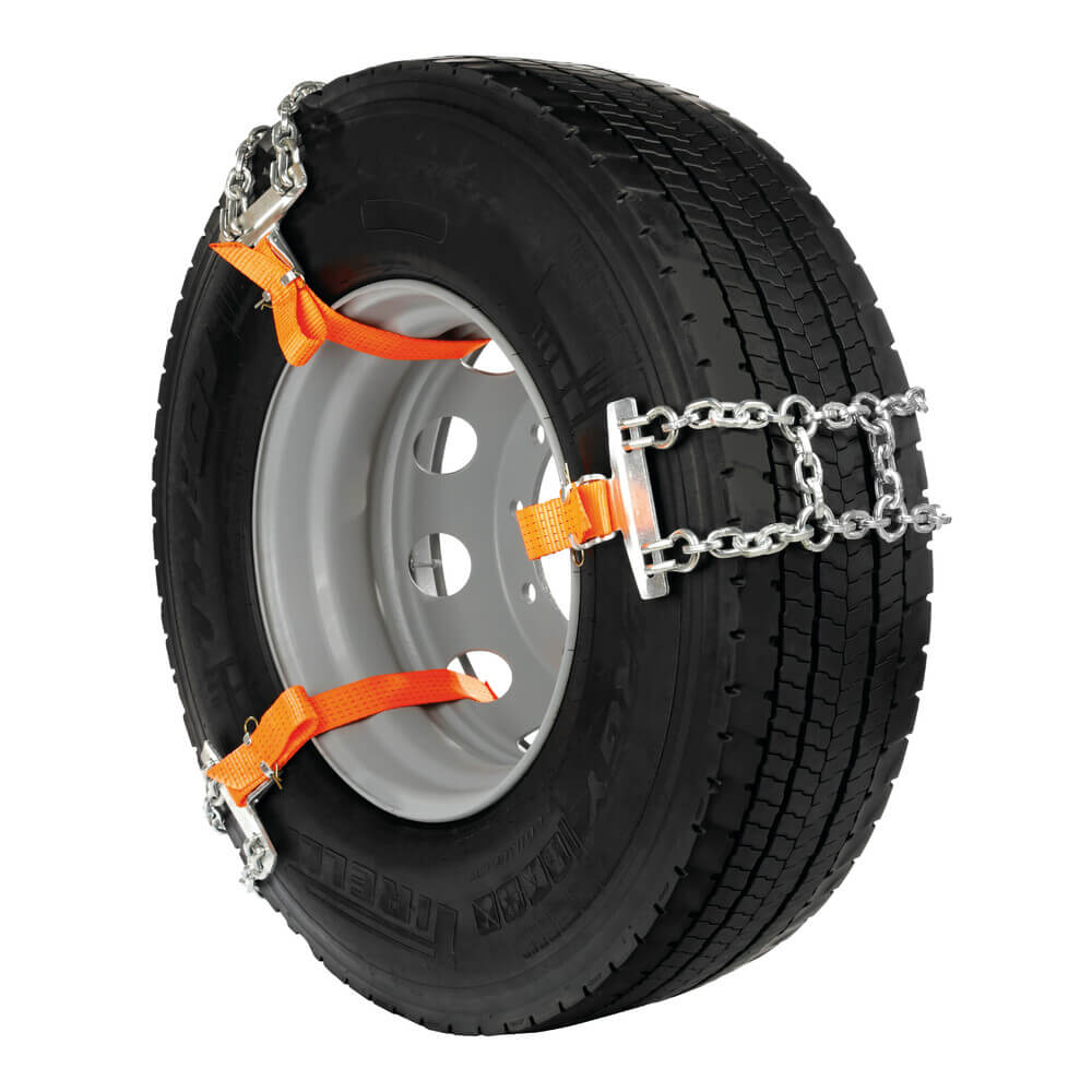 Chaîne à sangle poids lourd Extragrip 200 posée sur pneu 12.00-22.5